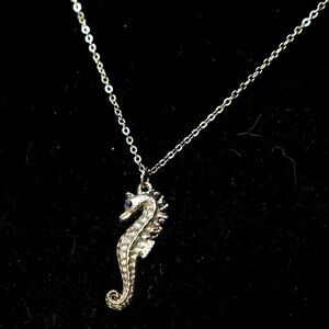 Seahorse Brass Tone Pendant Necklace Marine Nautical Retro Jewel Gold Metal